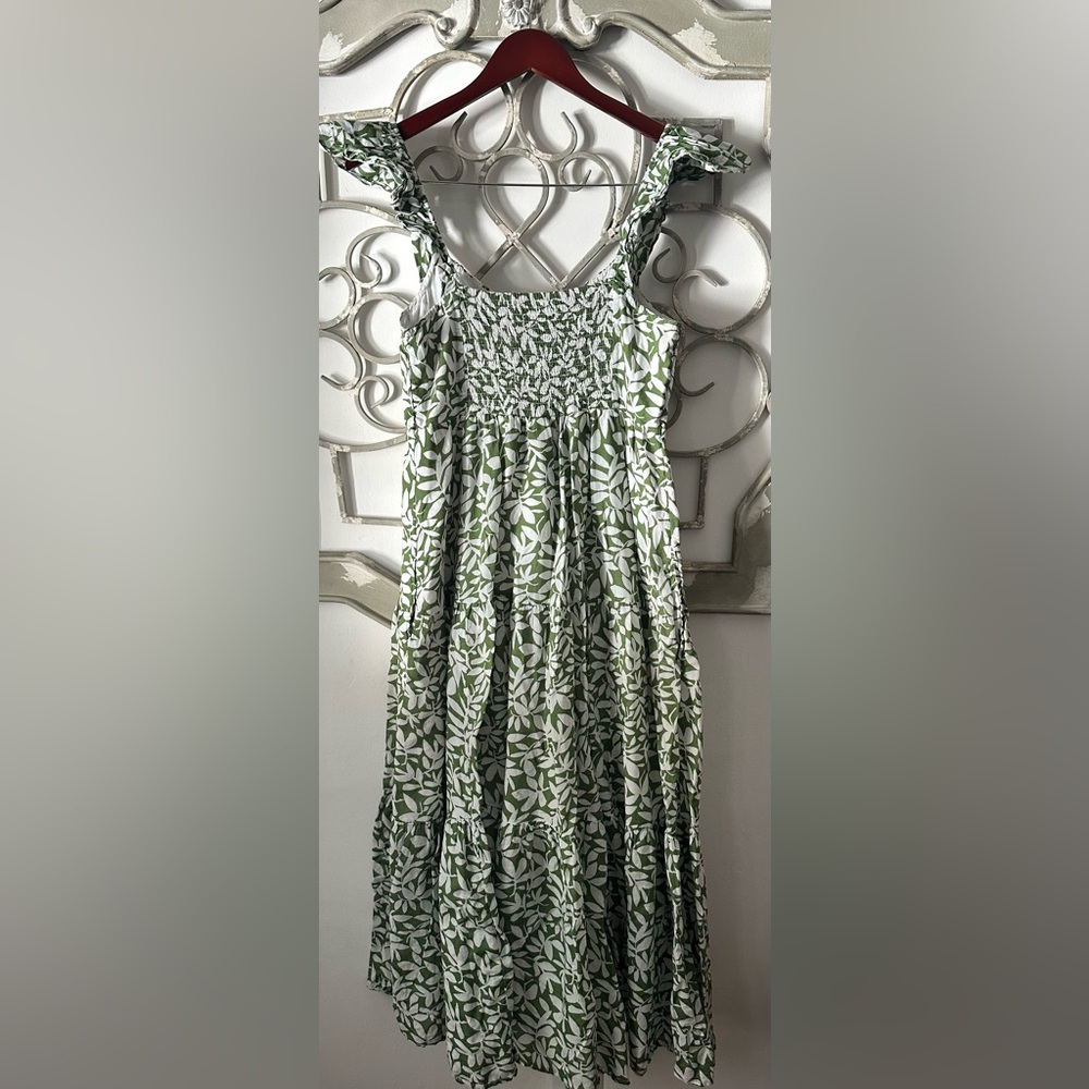 Abercrombie & Fitch Ruffle Strap Smocked Midi Dress Size L Tall - Picture 3 of 10